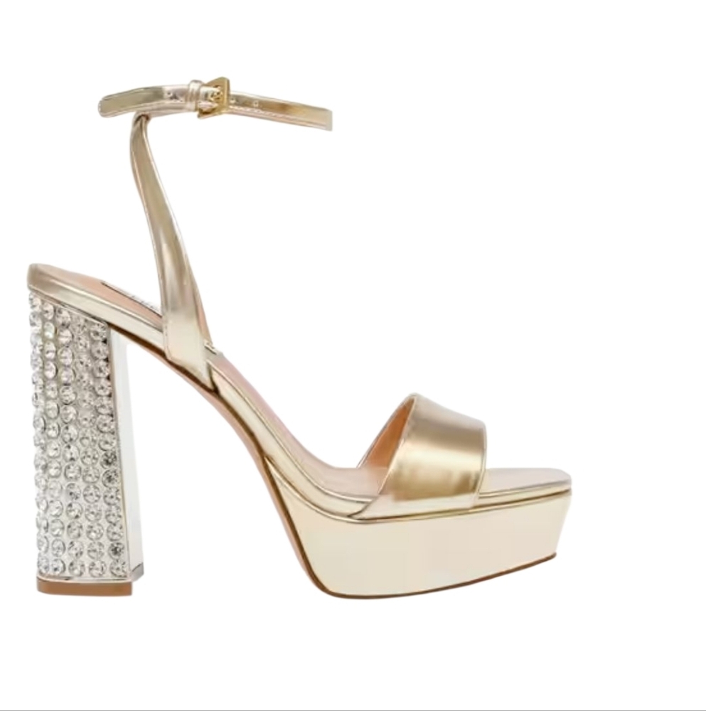 STEVE MADDEN - Lasher Embellished Chunky Heeled Sandals - Picture 2 of 7